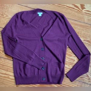 J.Crew V Neck cardigan Maroon/burgundy 3/4 length sleeve Merino Wool